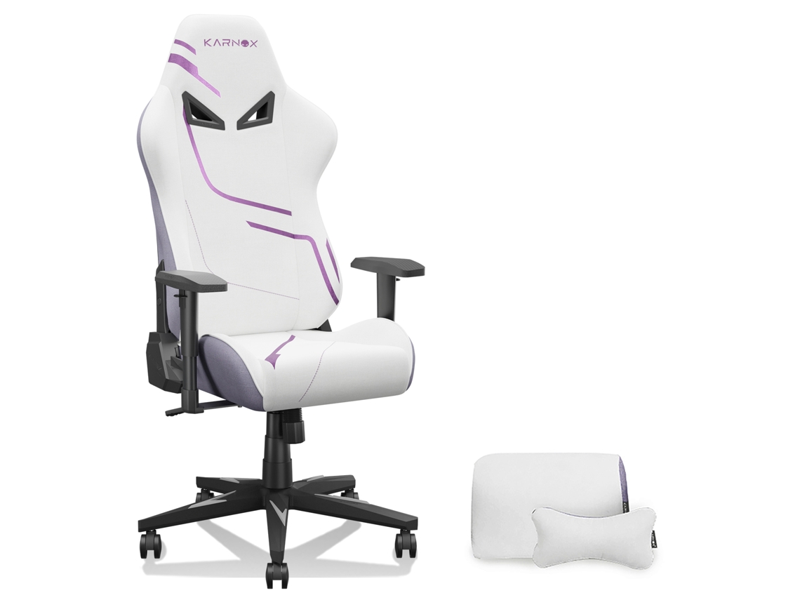 Silla Gamer Kornox Blanca/morado Tela Con Soporte Lumbar Y De Cabeza Para Adultos