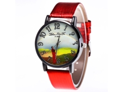 Reloj De Cuarzo Unisex Con Correa De Cuero Pu Dial Clásico Numeral Rojo Zhoulianfa