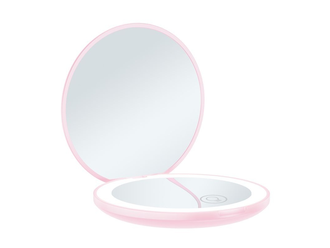 2026-espejo Compacto Linjou 3.5" Recargable Con Led Doble Lado 1x/10x Ajuste De Brillo Portátil Rosa