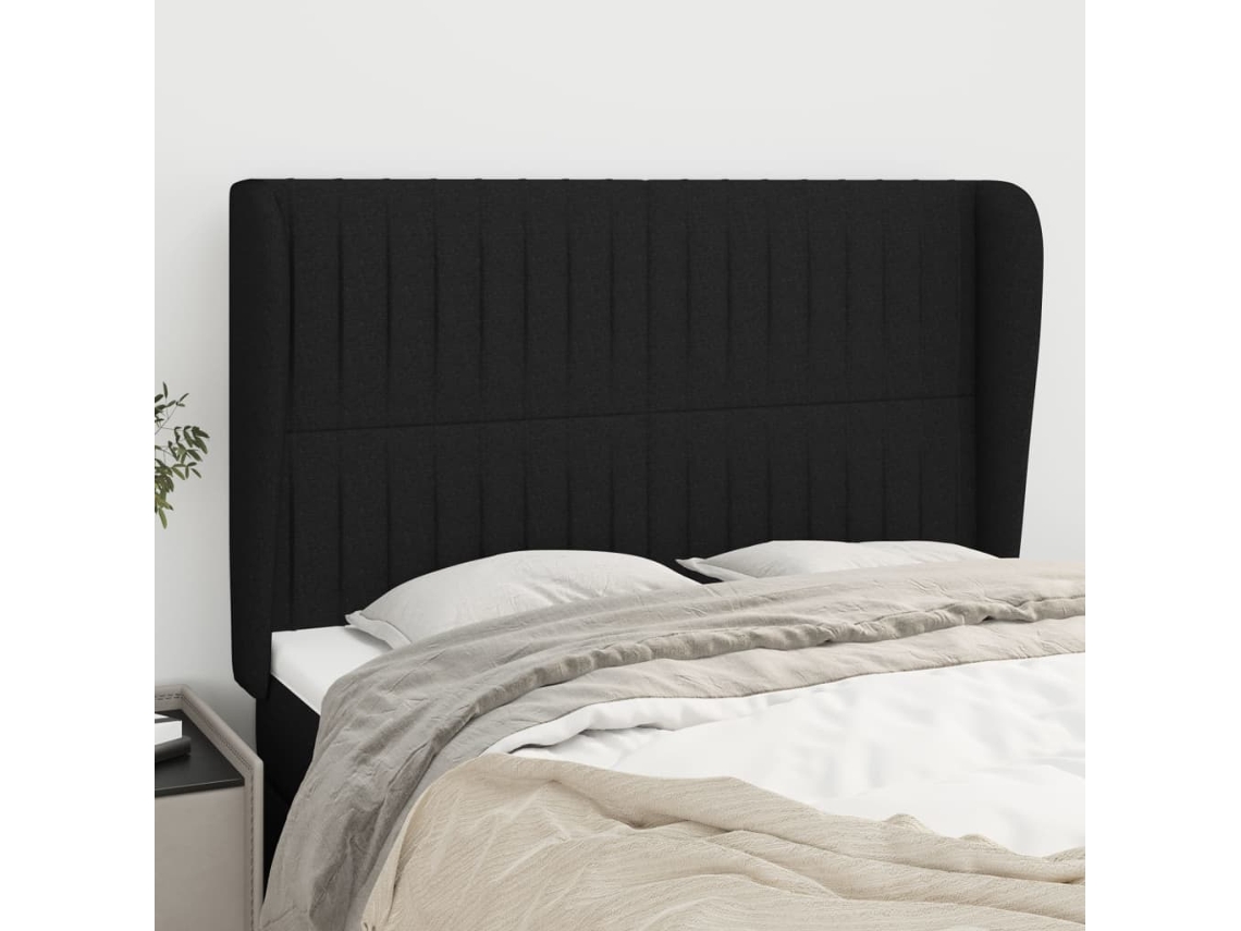 Cabecero Con Orejas De Tela Negro 147x23x118/128 Cm