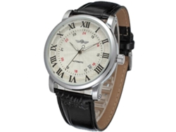 Reloj Automático Mechanico Hombre Correa Cuero Pu Dial Blanco Número Negro