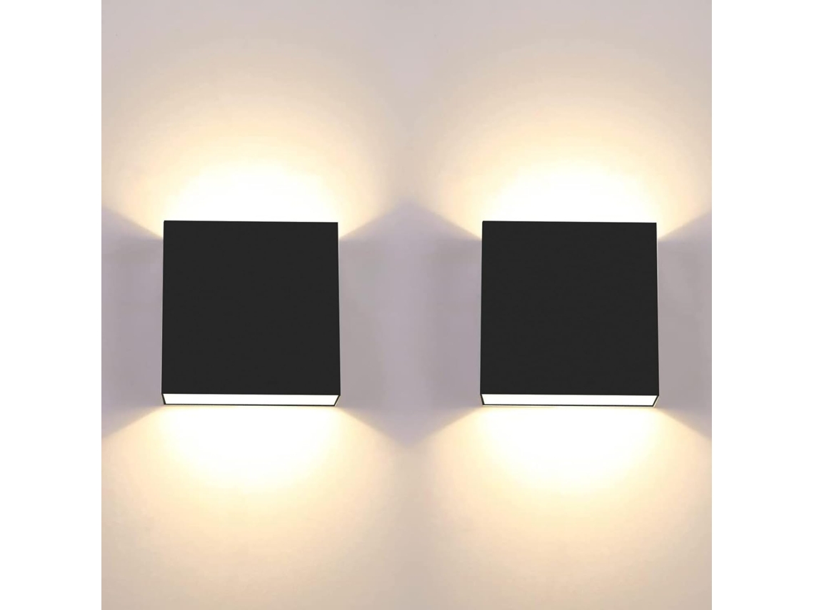 Paquete de 2 luces LED modernas de interior de 7 W, blanco cálido 3000 K, cuadradas, negras PRIME KANG