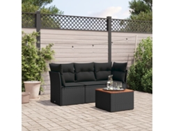 Conjunto de sofá de jardín de 4 piezas con cojines, mimbre sintético negro, Dkd Home Decor