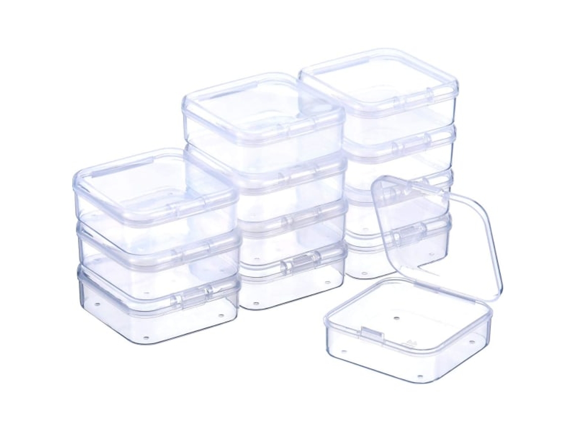 Caja de plástico transparente para guardar cuentas IG con tapa abatible