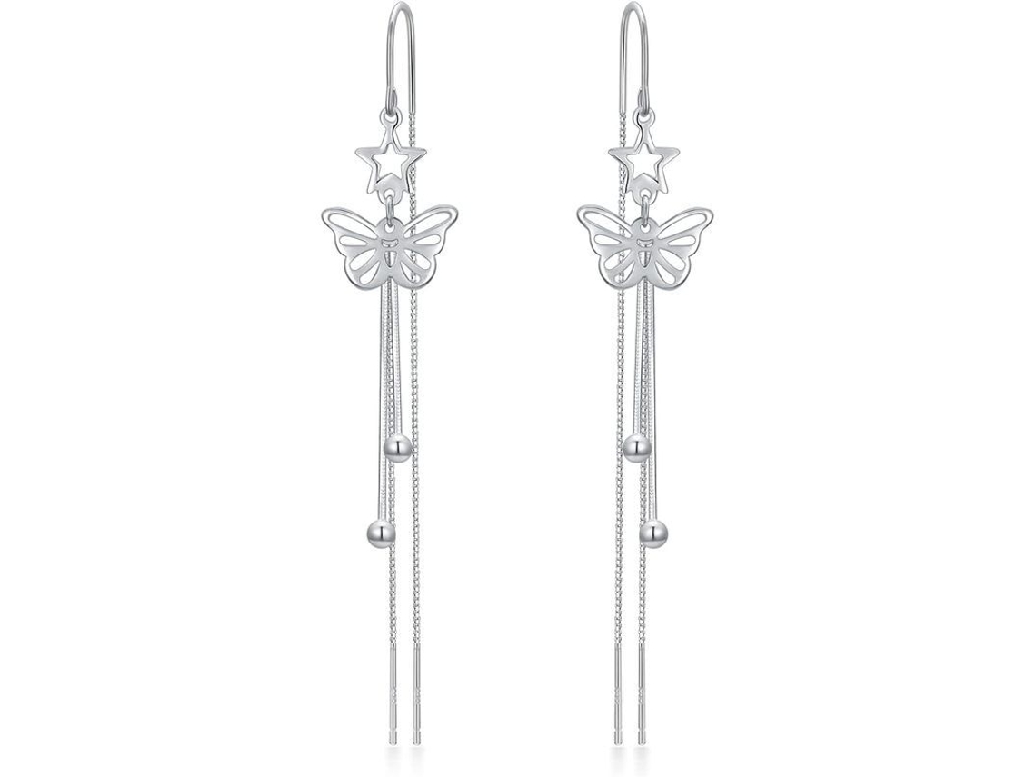 2026-aretes De Hilos De Plata 925 Linjou Mariposa Con Flores Pendientes Para Regalo Cumpleaños San Valentín