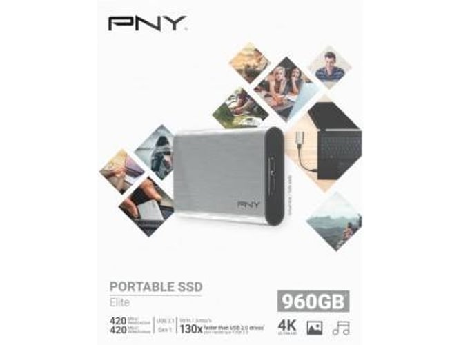 Disco SSD Externo PNY Elite (960 GB - USB 3.0 - 420 MB/s)