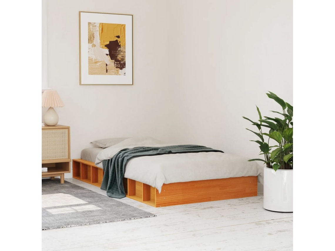 Estructura De Cama Sin Colchón Madera Maciza Marrón 75x190 Cm