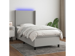 Cama box spring colchón y luces LED tela gris claro 90x200 cm