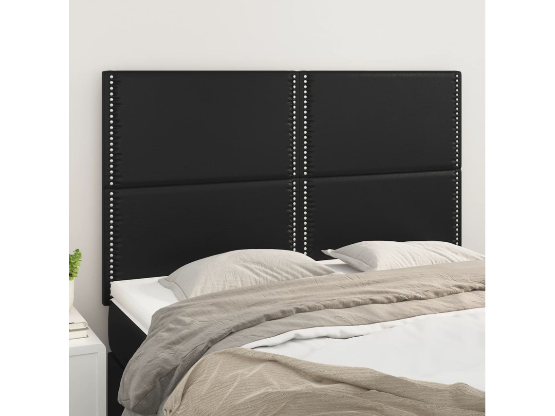 Cabeceros 4 Unidades Cuero Sintético Negro 72x5x78/88 Cm