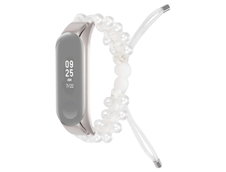 Correa de nailon decoración de cuentas diseño de cordón ajustable para Xiaomi Mi Band 5/6 - blanco