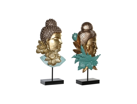 Figura Decorativa DKD HOME DECOR 22 x 8 x 42,5 cm Negro Dorado Buda Turquesa Oriental (2 Unidades)
