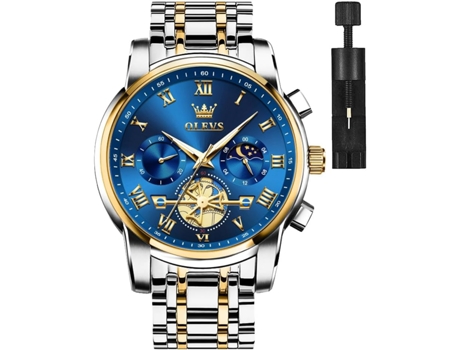 VEANXIN Reloj para Hombre Cuadrado Diamante Cuarzo Fecha Lujo Acero Inoxidable Impermeable Luminoso Dos Tonos(azul)