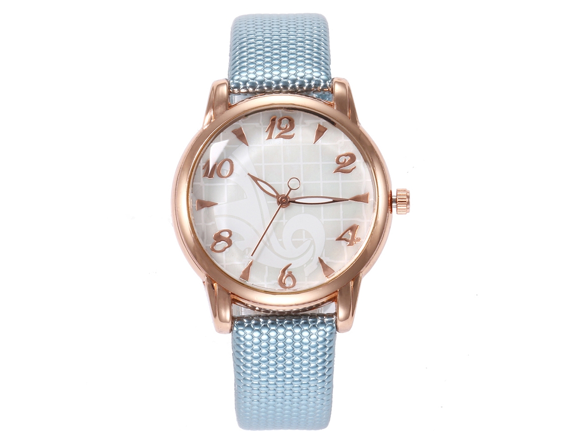 Reloj De Pulsera Para Mujer Vansvar Con Correa De Piel Sintética, Estilo Sencillo, Azul Claro.