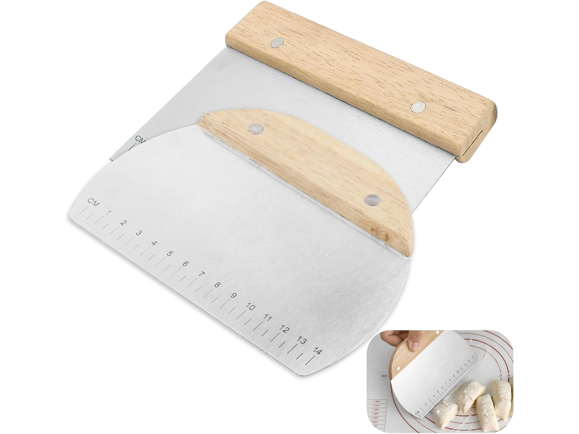 2 Raspadores Masa Acero Inoxidable Cabo Madera, Para Pizza/pan/bolo