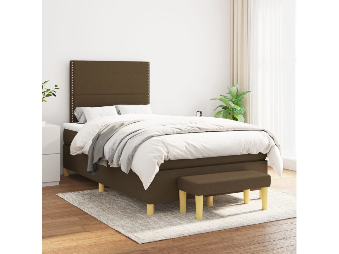 Cama Box Spring Con Colchón Tela Marrón Oscuro 120x200 Cm