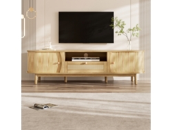 Mueble Para Tv, 165x37x46 Cm, Puertas De Ratán Y Madera Maciza, 2 Cajones Deslizantes, Robusto, Para Tv De 55-70 Pulgadas, Color Natural