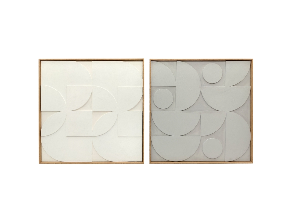 Juego de 2 adornos geométricos 3D blancos para pared, 80 x 3,5 x 80 cm, VELTRIX