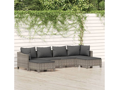 Conjunto Relajación 6 pzs VIDAXL Set de muebles de jardín y cojines ratán sintético gris (57 x 57 x 28 cm)