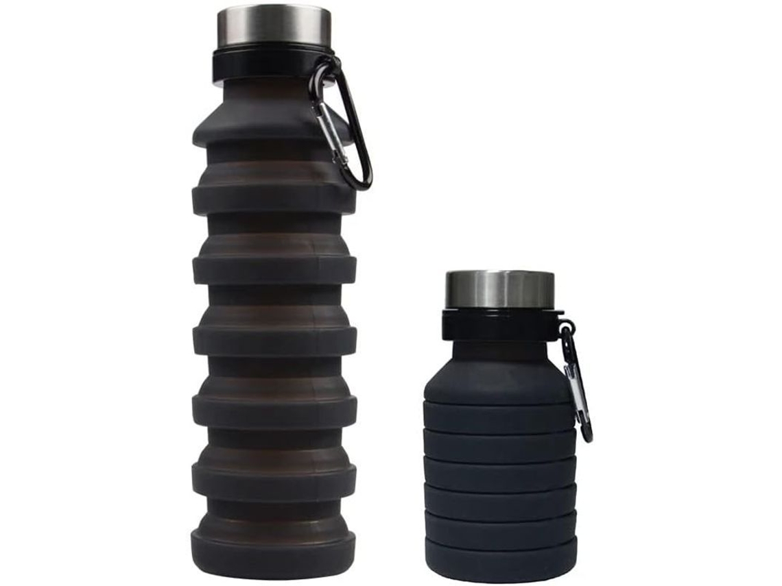 2026-27250-botella De Agua Plegable Reutilizable 500ml Para Deportes Y Viajes, Color Negro