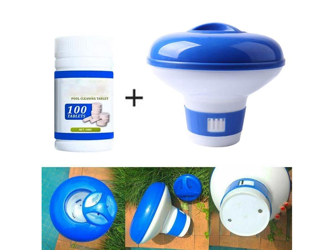 Dispensador de cloro con 100 pastillas para piscinas y spas.