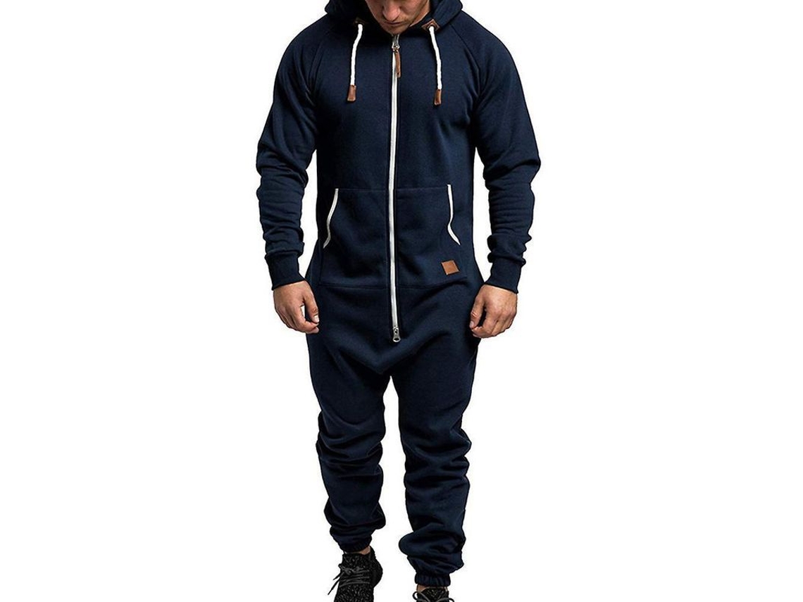 2026-mono Hombre Con Capucha Cremallera Para Invierno Casual De Algodón Mezclado Romper M Azul Marino