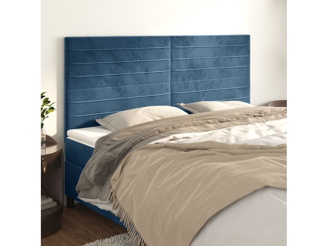 Cabeceros 4 Unidades De Terciopelo Azul Oscuro 100x5x78/88 Cm