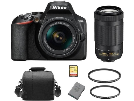 Kit Cámara Réflex NIKON D3500 AF-P 18-55mm F3.5-5.6G VR + AF-P DX 70-300MM F4.5-6.3G ED VR DX + Tarjeta SD de 32GB + Funda de cámara + Bateria EN-E...