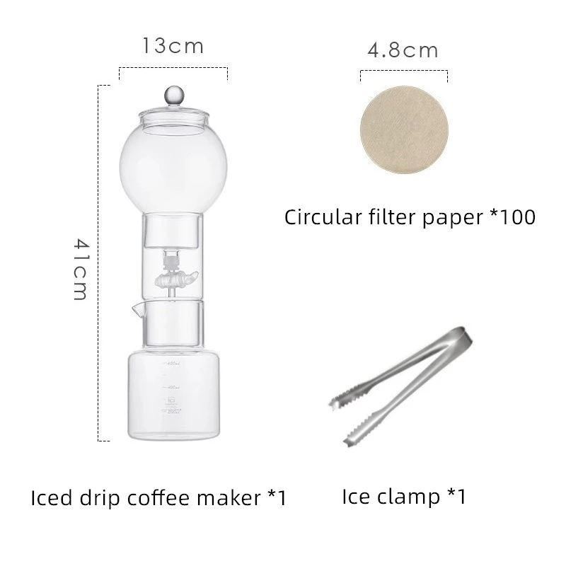 Juego De Cafetera De Infusión En Frío (transparente), Cafetera De Goteo De Vidrio, Incluye 100 Filtros De Papel.