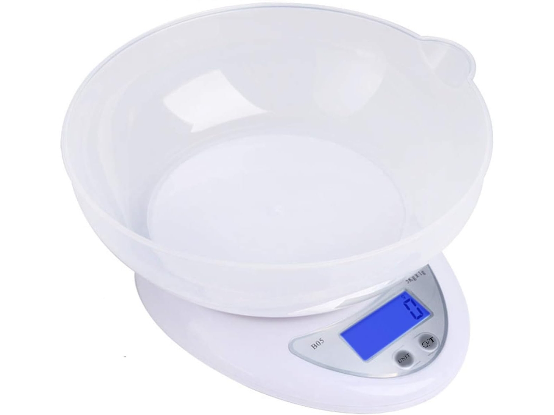 Báscula de cocina digital con recipiente, pesa alimentos hasta 5 kg, función de tara, pantalla LCD grande para cocina y pastelería Truyuety