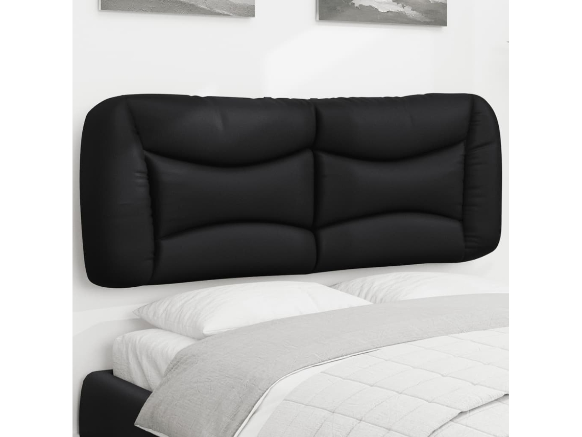 Cabecero De Cama Acolchado Cuero Sintético Negro 140 Cm