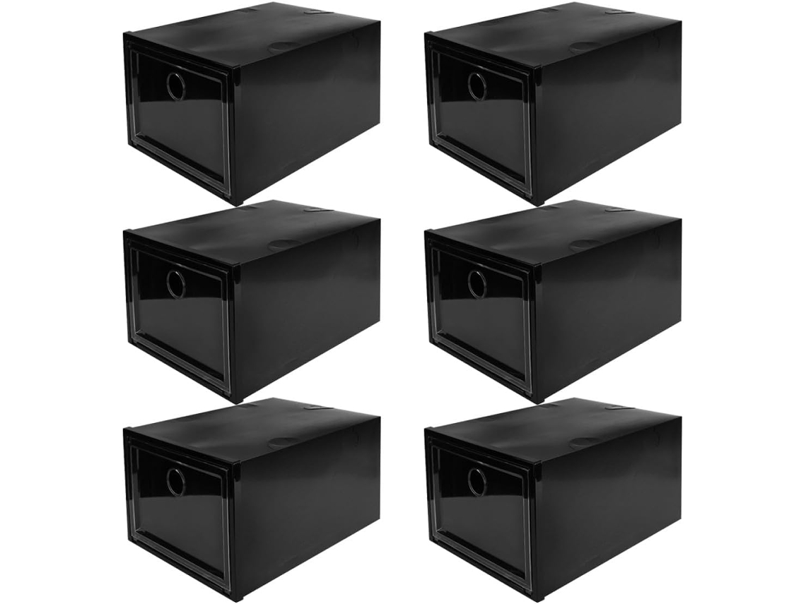 Juego 6 Cajas Apilables Plástico Pp Zapatos 34x18x25 Negras Prueba Polvo Antioxidantes Almacenamiento Práctico