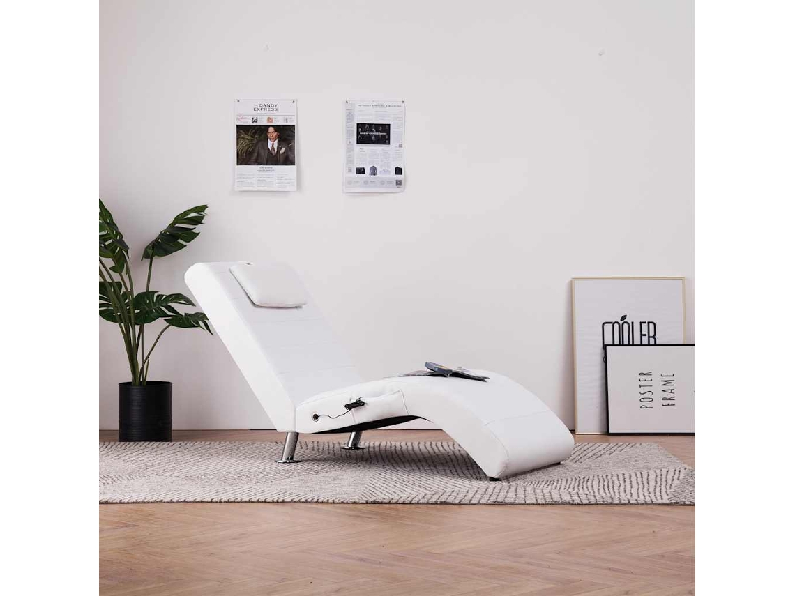 Divánsilla De Masaje Con Almohada De Cuero Sintético Blanco Wsd12258