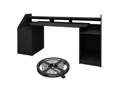 Escritorio negro ordenador pc juego con cajones y 30 luces led 180x90x65 cm ML-DESIGN