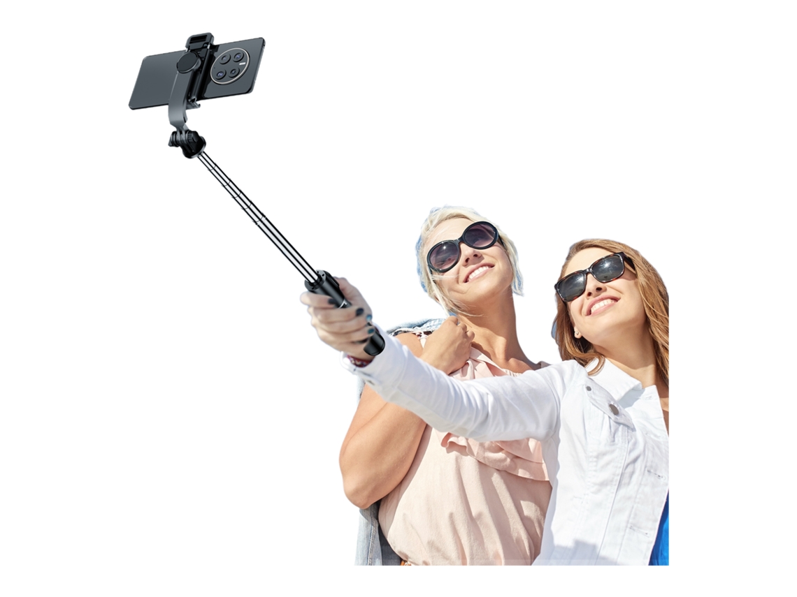 Trípode plegable para selfies con palo estabilizador inalámbrico Bluetooth en acero inoxidable.