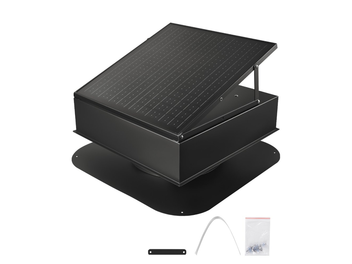 Ventilador Solar de Techo de 35W con Termostato, Panel Ajustable y Sistema de Regulación Tekmaquinas