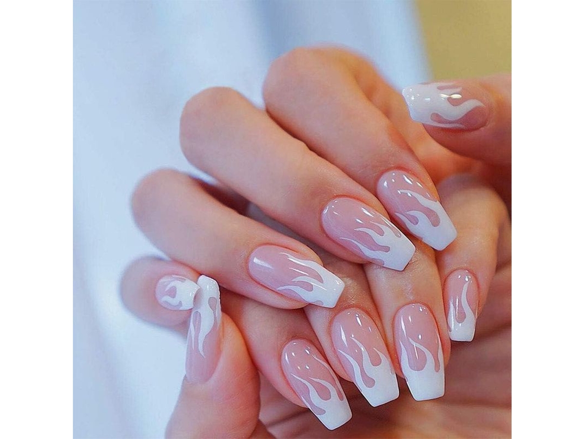Uñas Postizas Linjou Press, Cuadradas, Color Rosa Llama, Acrílicas, 24 Piezas Con Accesorios.