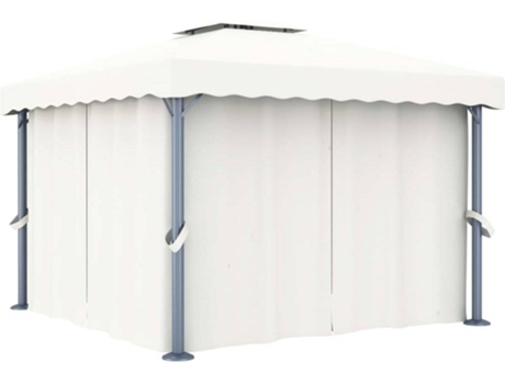 vidaXL Cenador con cortina blanco crema aluminio 3x3 m