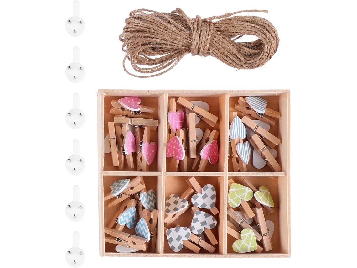 Juego 30 Pinzas Madera Forma Corazón Ligeras Fáciles Manualidades Decoración Creativa Fotos Mini Usar