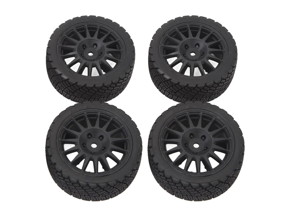 4 neumáticos para coches RC a escala 1/10 con llantas de plástico y goma para Tamiya TT01 TT02 XV01 (negro)