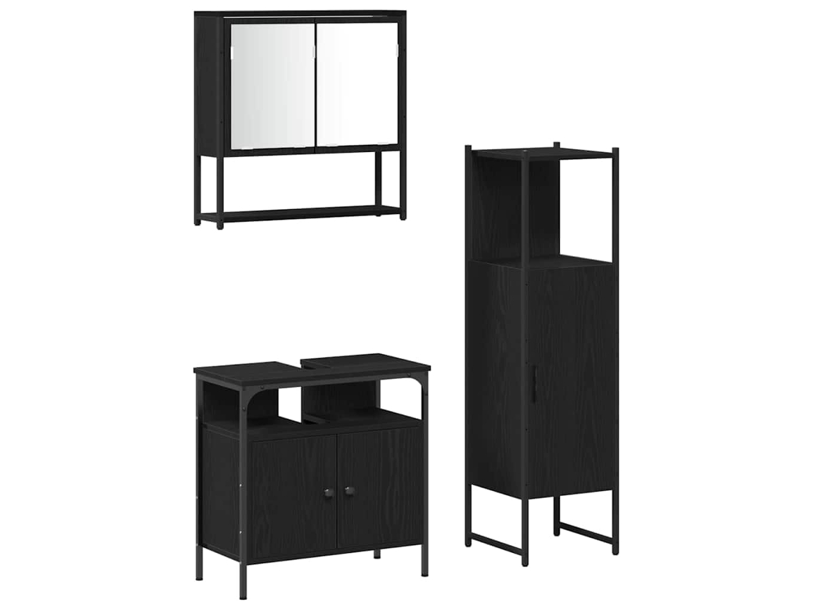 MAISON EXCLUSIVE Conjunto de muebles de baño de 3 piezas, madera procesada negra