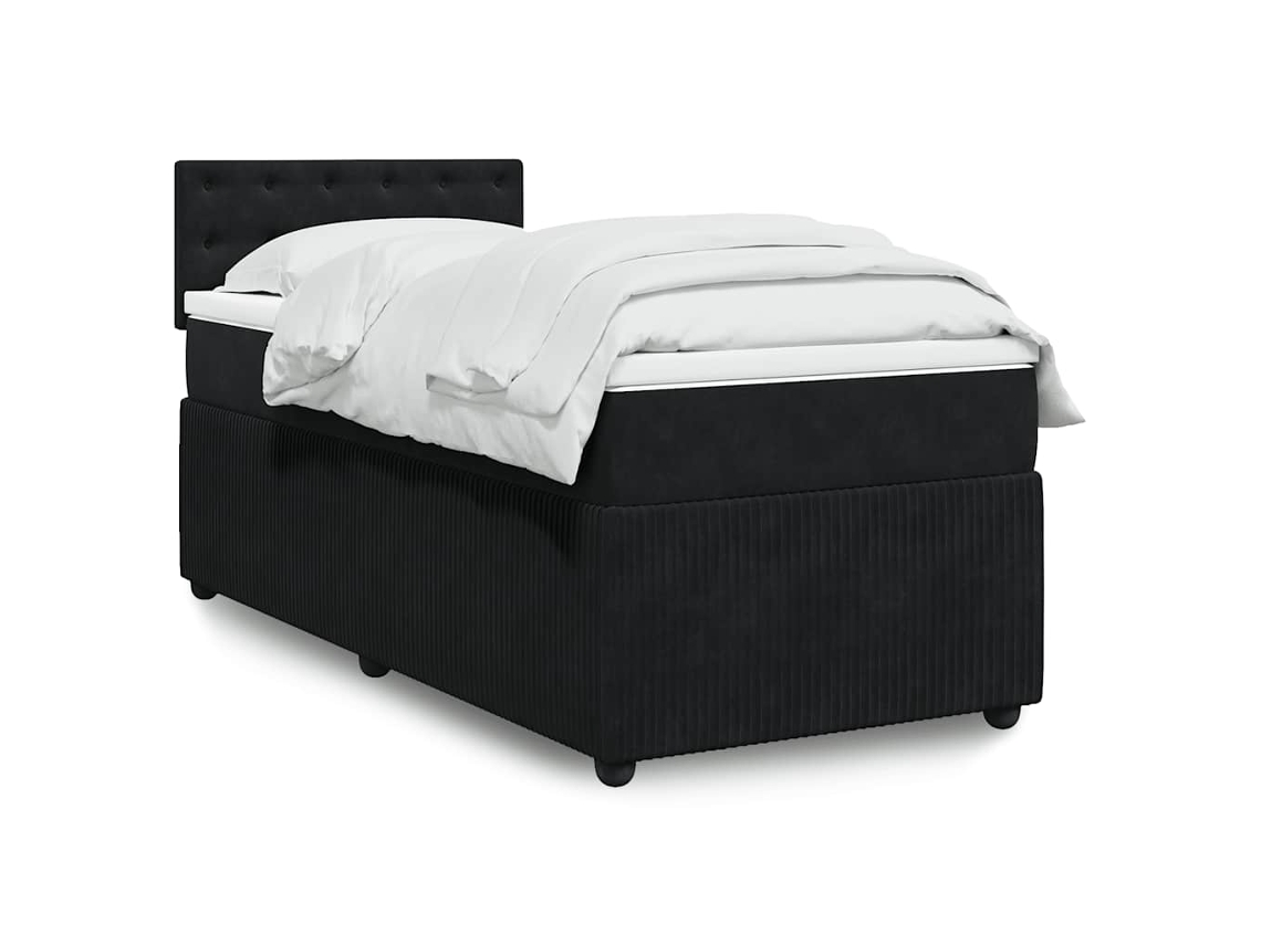 Cama box spring con colchón terciopelo negro 80x200 cm