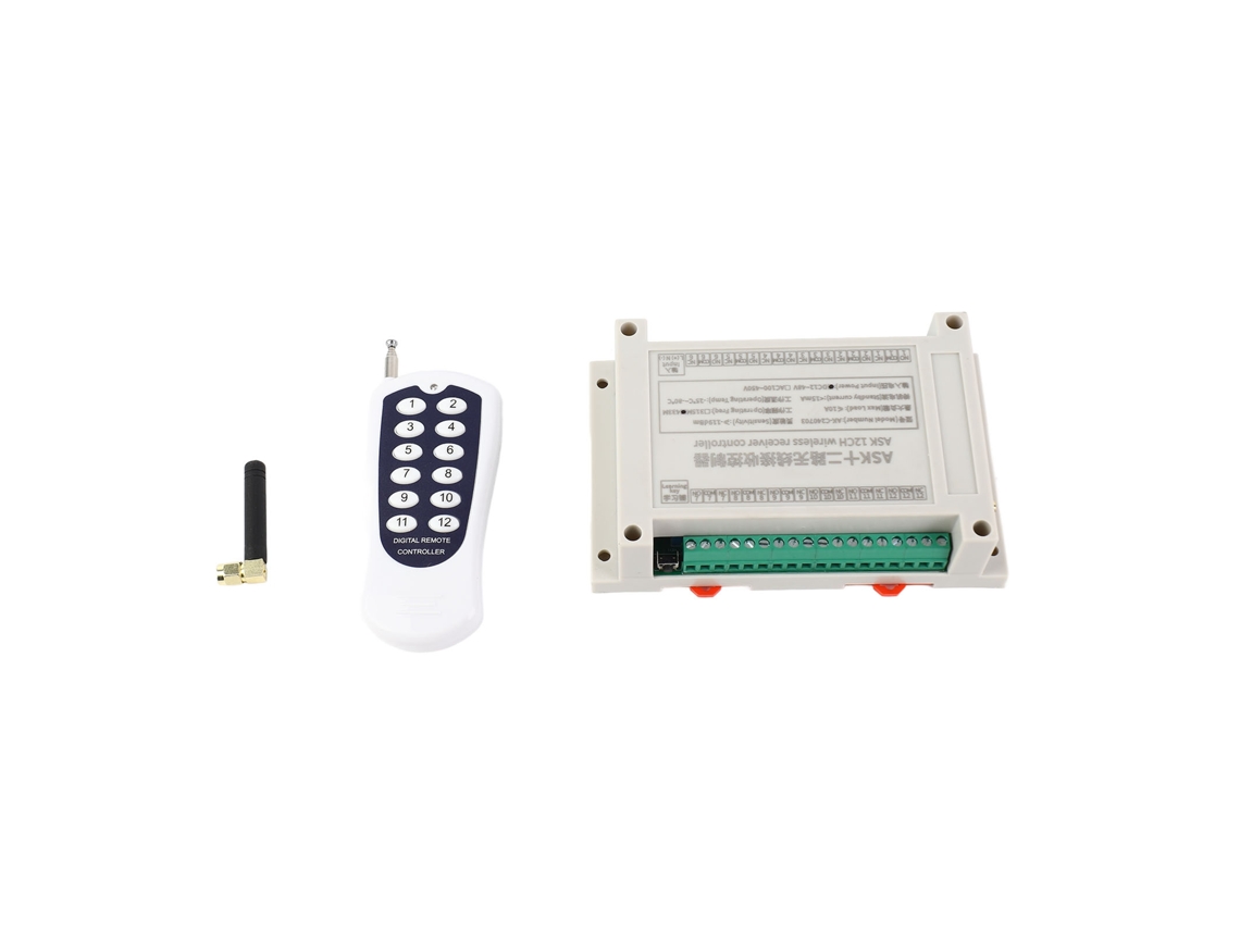 Sistema De Control Remoto Inalámbrico De 12 Canales Con Receptor Y Transmisor De Relé De 10 A, 433 Mhz, Cc 12 V-36 V.
