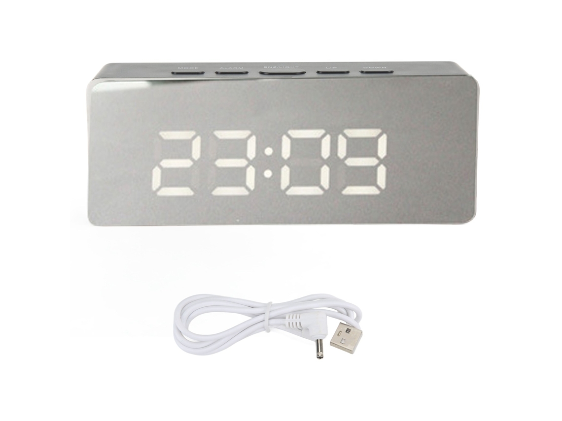 Reloj Digital Led Pantalla Grande Hd Con Tecnología Espejo Negro Alarma Batería O Enchufe Para Hogar