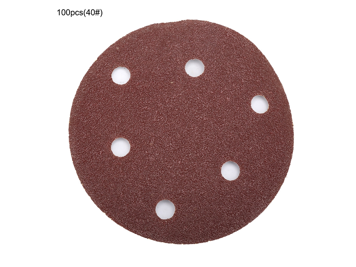 100 Piezas De Lija Flocking De 125mm (5 Pulgadas) Con 6 Agujeros, Disco De Terciopelo Trasero (40)