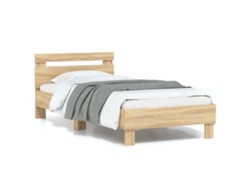 Estructura De Cama Cabecero Luces Led Roble Sonoma 90x190 Cm