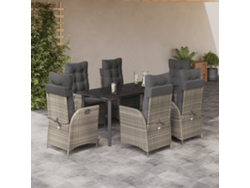 Juego de comedor de jardín de 7 piezas con cojines de mimbre gris claro de DKD Home Decor