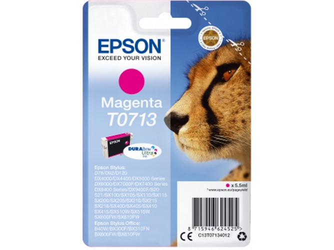 Cartucho de tinta original EPSON T0713, Guepardo 5,5 ml , Magenta, C13T07134012
