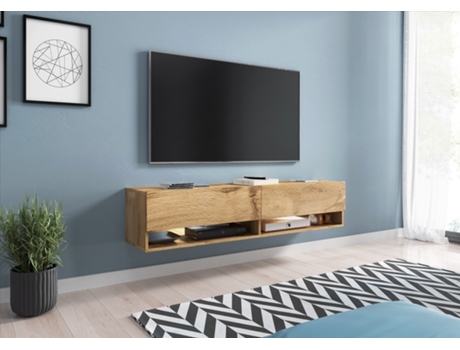 Mueble TV Lowboard A180 Roble Wotan/Blanco brillante, Número de puertas: 2 (180x30x31 cm)