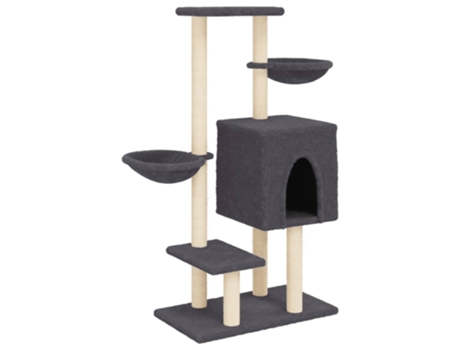 Rascador para gatos con postes de sisal gris oscuro VIDAXL (117 cm)