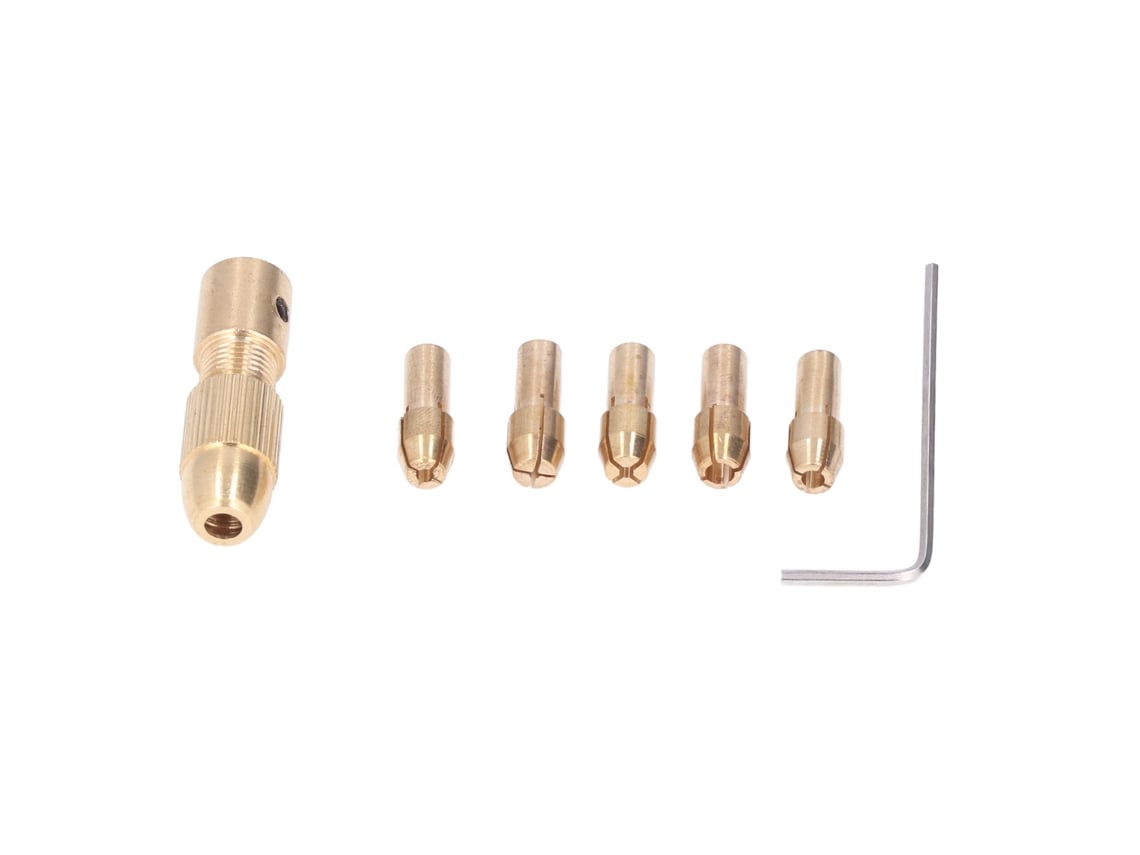 Conjunto de 7 peças de mandril de latão com 4 garras para microfuradeiras e furadeiras elétricas de pequeno porte, para polimento e esmerilhamento.